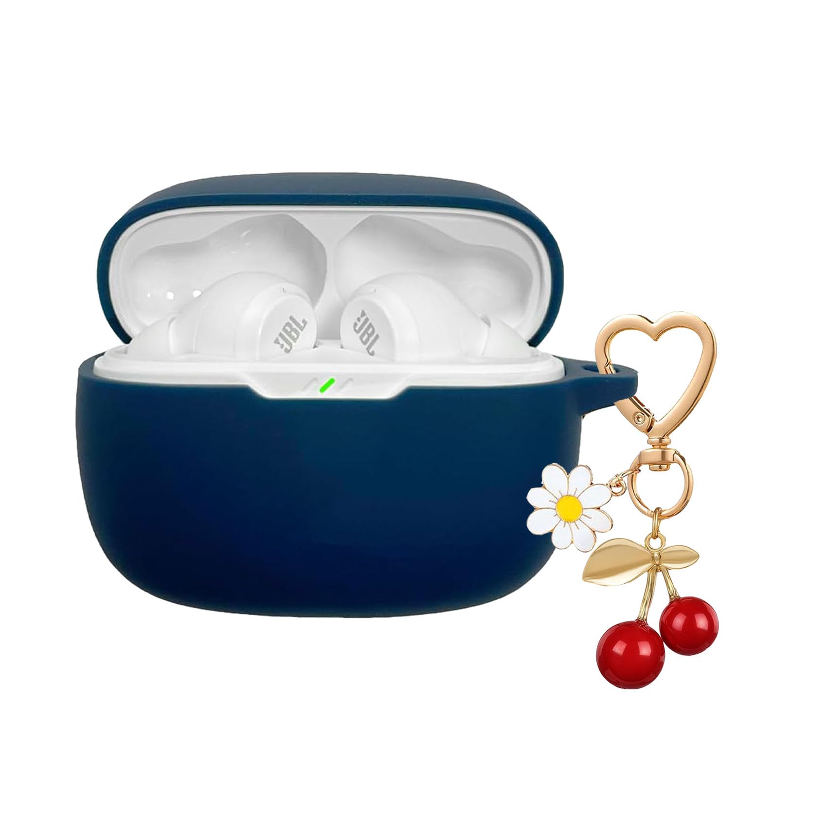 QIMZBAAT for JBL Vibe Beam 2 / JBL Vibe Beam Case Cover with Cute Cherry Daisy Flower Charm Keychain