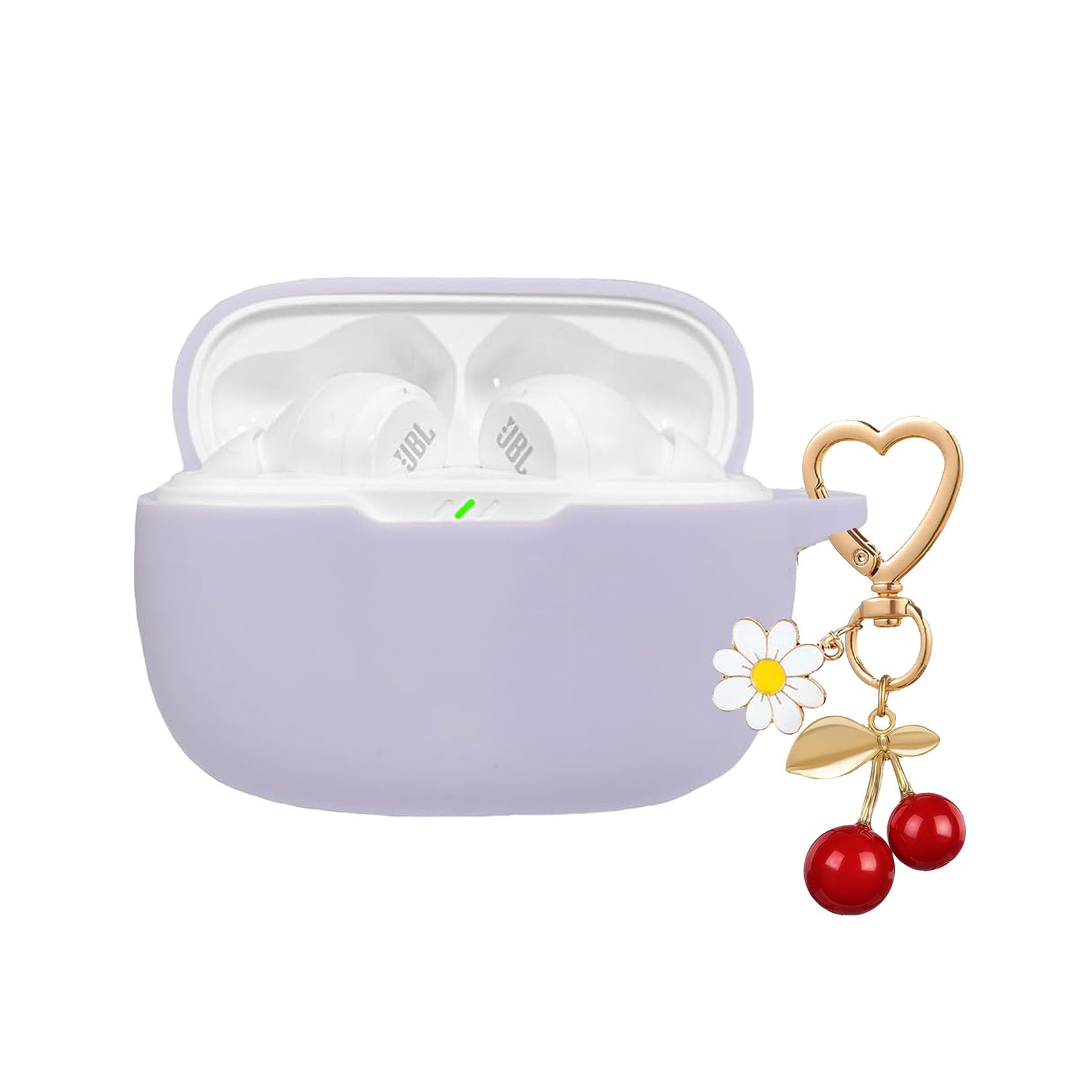 QIMZBAAT for JBL Vibe Beam 2 / JBL Vibe Beam Case Cover with Cute Cherry Daisy Flower Charm Keychain