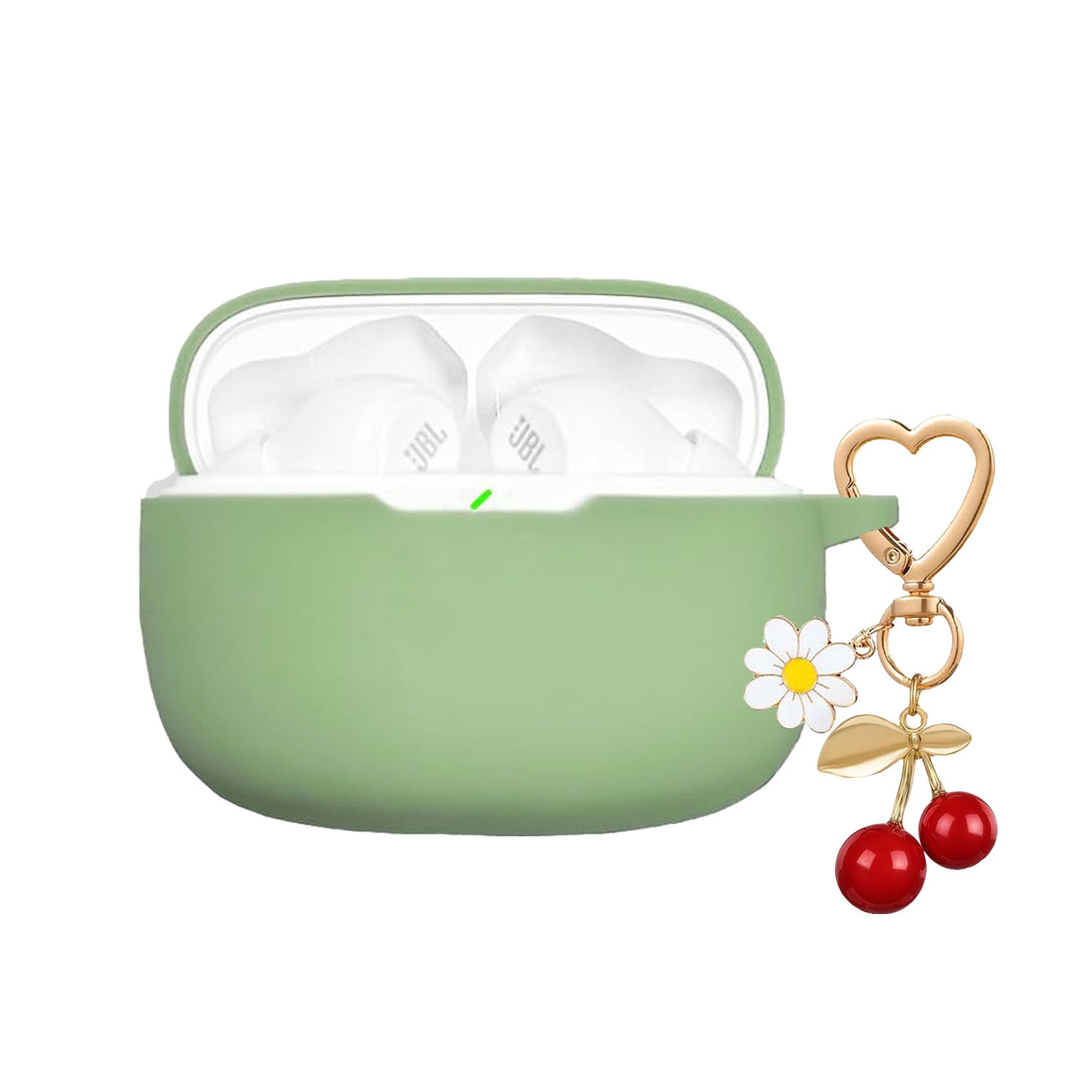 QIMZBAAT for JBL Vibe Beam 2 / JBL Vibe Beam Case Cover with Cute Cherry Daisy Flower Charm Keychain
